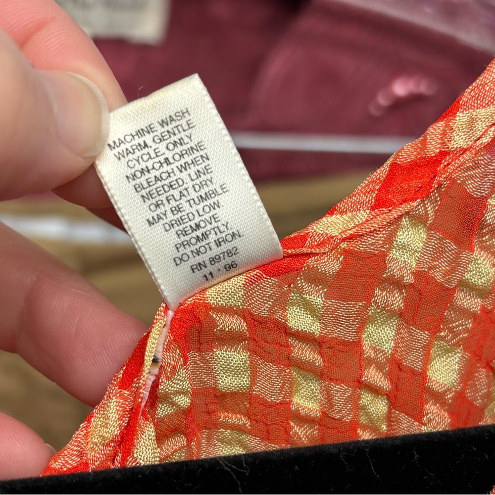 Semi sheer Natori maxi dress, orange and yellow gingham. Large - Picture 11 of 11